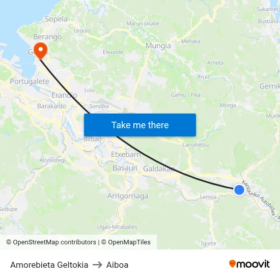 Amorebieta Geltokia to Aiboa map