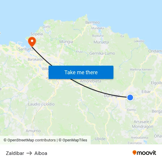 Zaldibar to Aiboa map