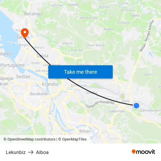 Lekunbiz to Aiboa map