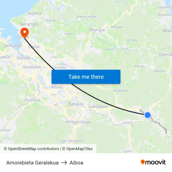 Amorebieta Geralekua to Aiboa map