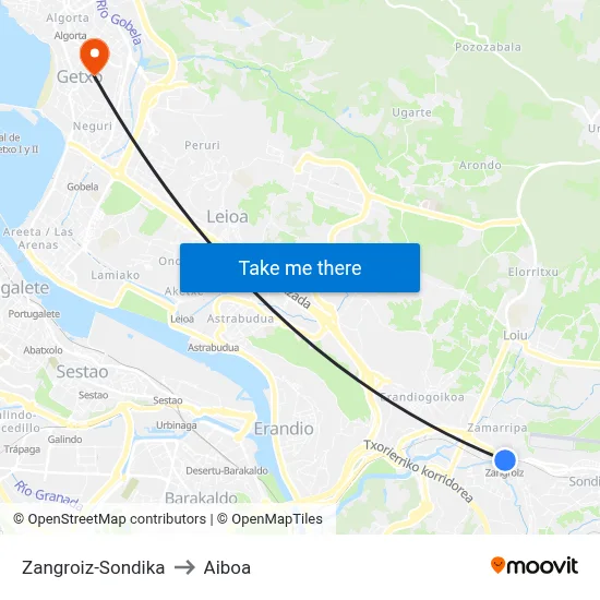 Zangroiz-Sondika to Aiboa map