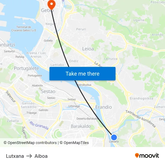 Lutxana to Aiboa map