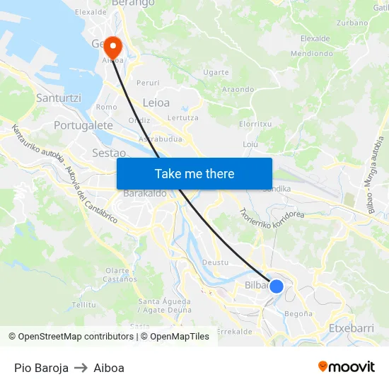Pio Baroja to Aiboa map