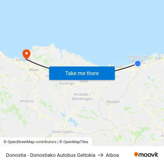 Donostia - Donostiako Autobus Geltokia to Aiboa map