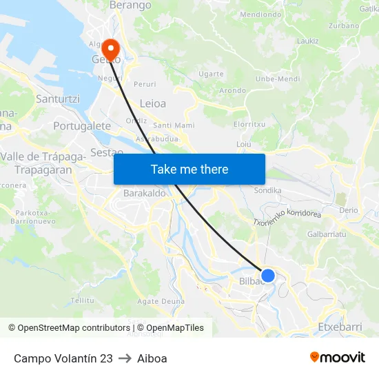 Campo Volantín 23 to Aiboa map
