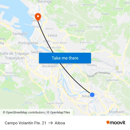 Campo Volantín Fte. 21 to Aiboa map
