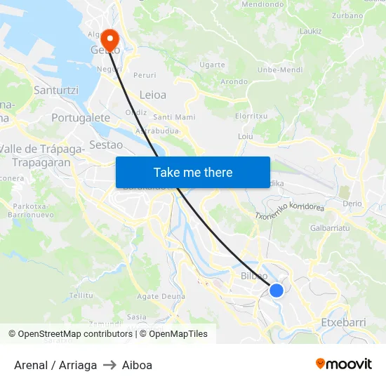 Arenal / Arriaga to Aiboa map