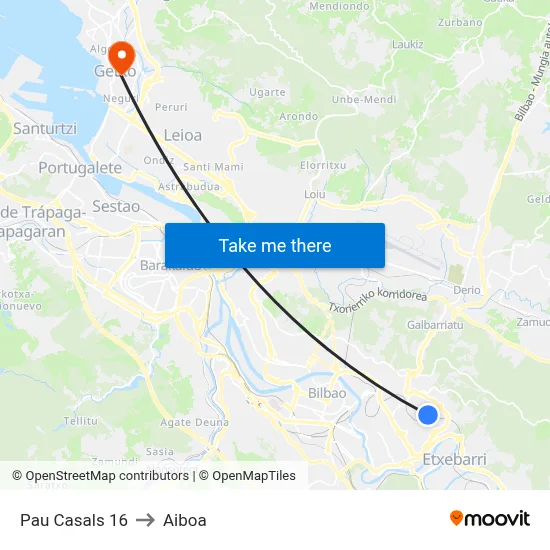 Pau Casals 16 to Aiboa map