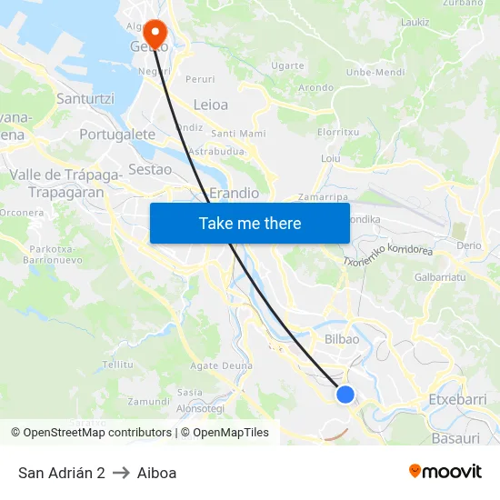 San Adrián 2 to Aiboa map
