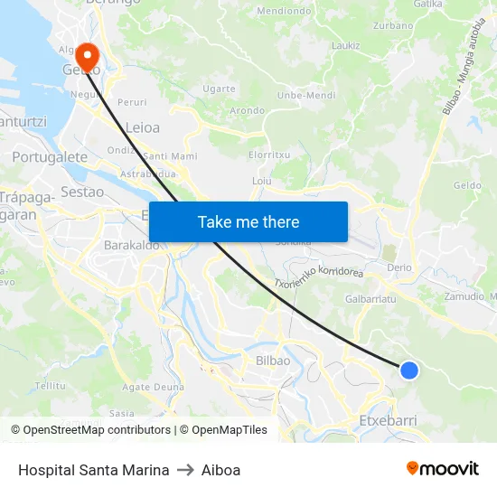 Hospital Santa Marina to Aiboa map