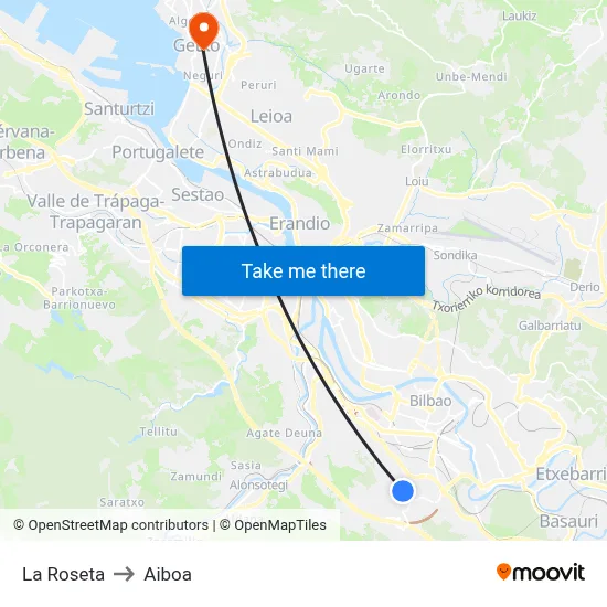 La Roseta to Aiboa map