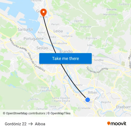 Gordóniz 22 to Aiboa map