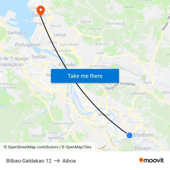 Bilbao-Galdakao 12 to Aiboa map