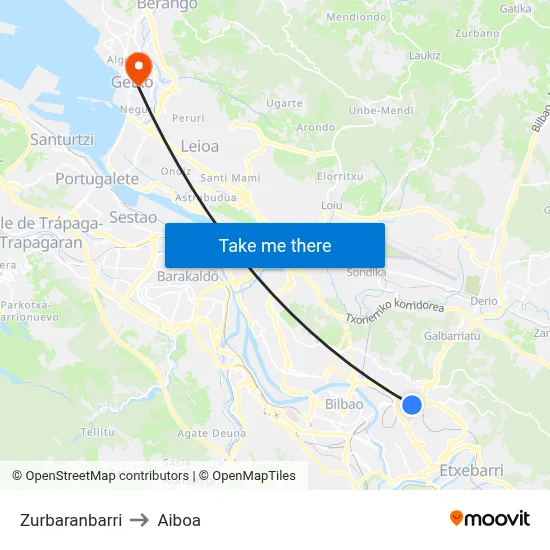 Zurbaranbarri to Aiboa map