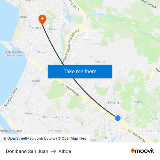 Donibane San Juan to Aiboa map