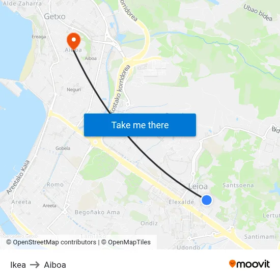 Ikea to Aiboa map