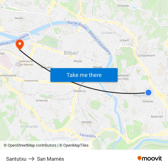 Santutxu to San Mamés map