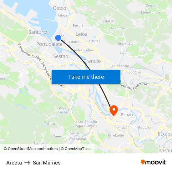 Areeta to San Mamés map