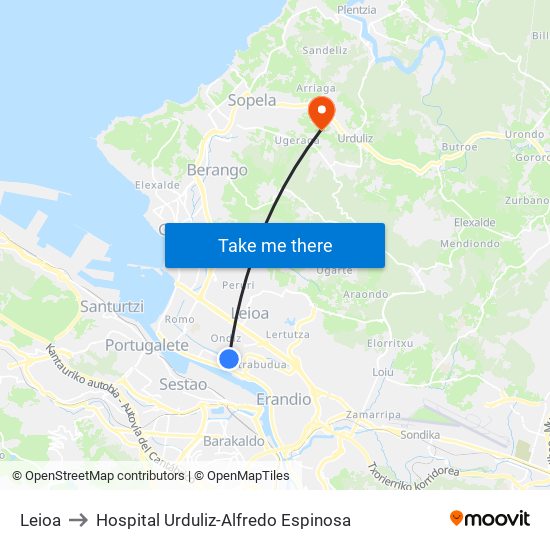 Leioa to Hospital Urduliz-Alfredo Espinosa map