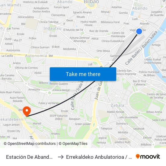 Estación De Abando - Indalecio Prieto to Errekaldeko Anbulatorioa / Ambulatorio De Rekalde map
