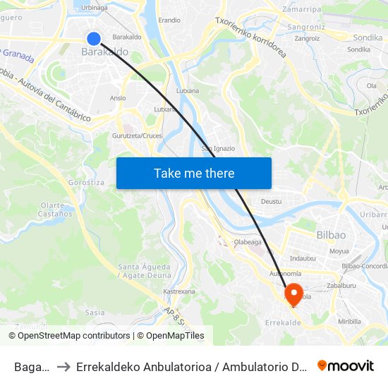 Bagatza to Errekaldeko Anbulatorioa / Ambulatorio De Rekalde map