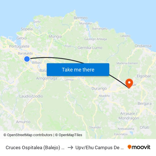 Cruces Ospitalea (Balejo) (396) to Upv/Ehu Campus De Eibar map