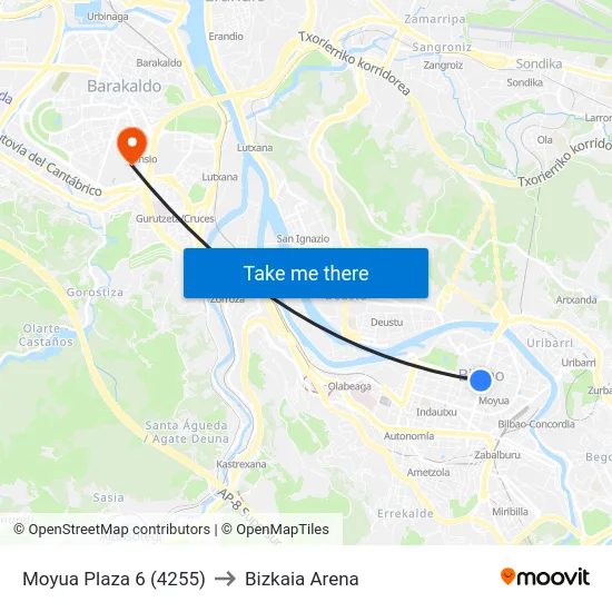 Moyua Plaza 6 (4255) to Bizkaia Arena map
