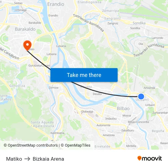 Matiko to Bizkaia Arena map