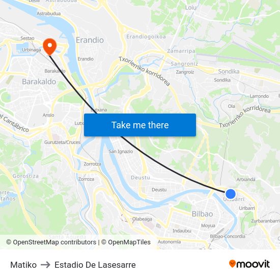 Matiko-Bilbao to Estadio De Lasesarre map