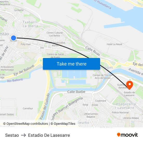 Sestao to Estadio De Lasesarre map