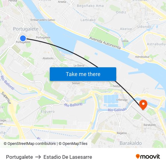 Portugalete to Estadio De Lasesarre map