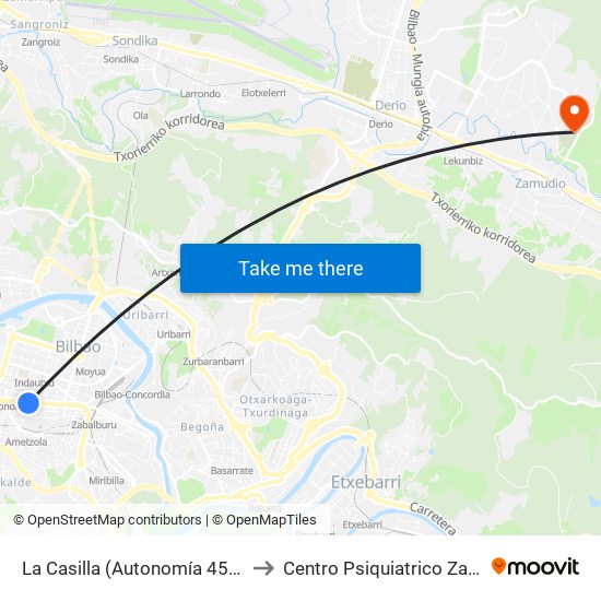 La Casilla (Autonomía 45) (356) to Centro Psiquiatrico Zamudio map