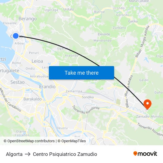 Algorta to Centro Psiquiatrico Zamudio map