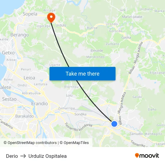 Derio to Urduliz Ospitalea map