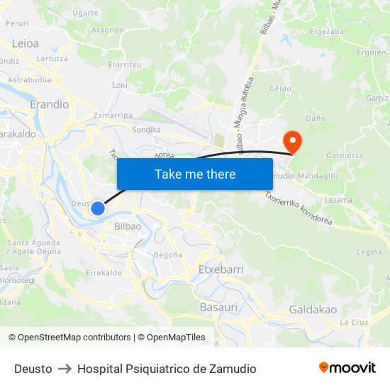 Deusto to Hospital Psiquiatrico de Zamudio map