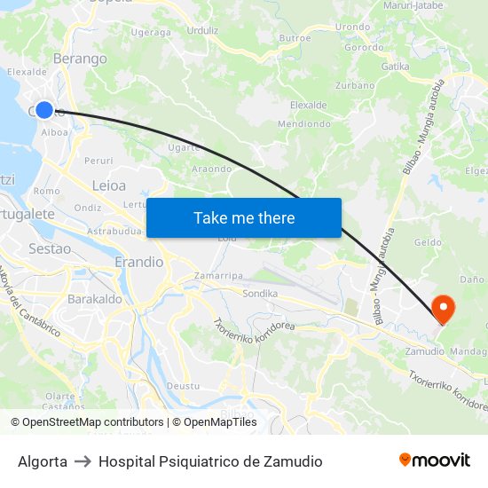 Algorta to Hospital Psiquiatrico de Zamudio map