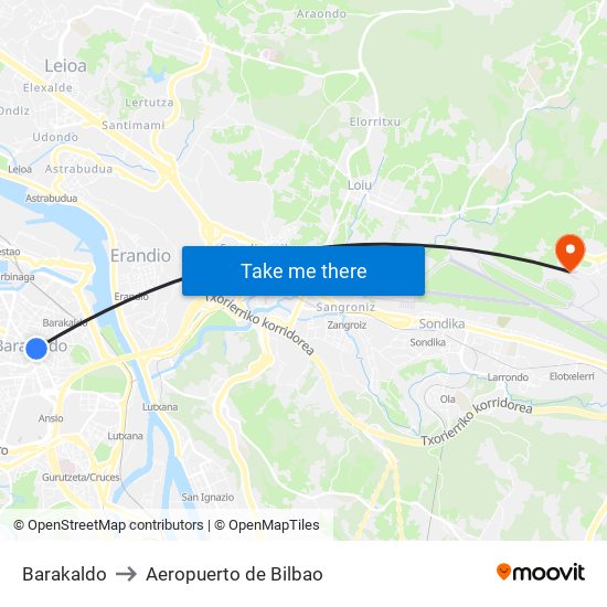 Barakaldo to Aeropuerto de Bilbao map