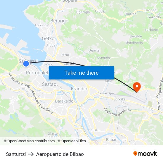 Santurtzi to Aeropuerto de Bilbao map