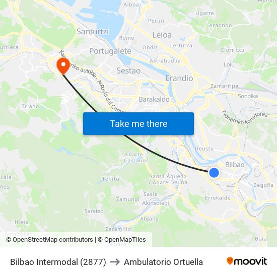 Bilbao Intermodal (2877) to Ambulatorio Ortuella map