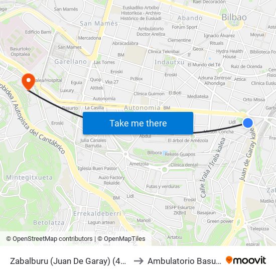 Zabalburu (Juan De Garay) (4121) to Ambulatorio Basurto map