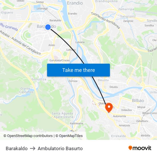 Barakaldo to Ambulatorio Basurto map