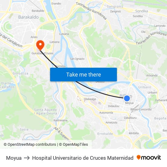 Moyua to Hospital Universitario de Cruces Maternidad map