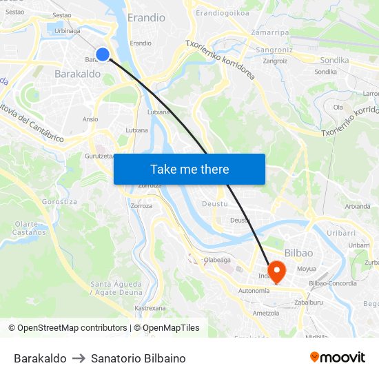 Barakaldo to Sanatorio Bilbaino map