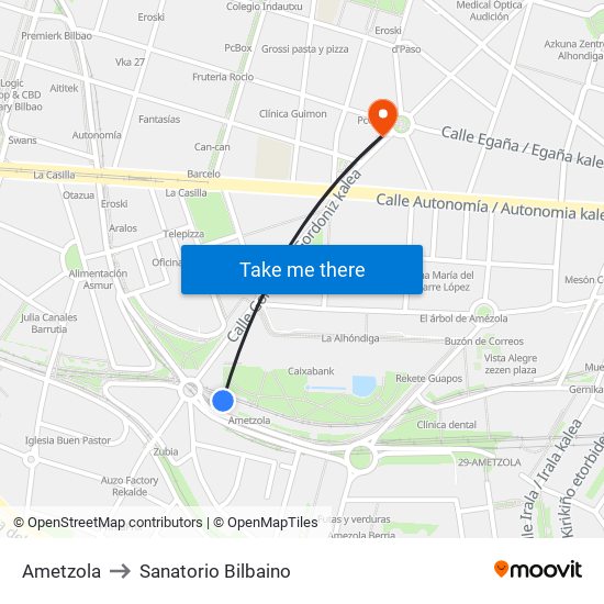 Ametzola to Sanatorio Bilbaino map