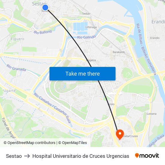 Sestao to Hospital Universitario de Cruces Urgencias map