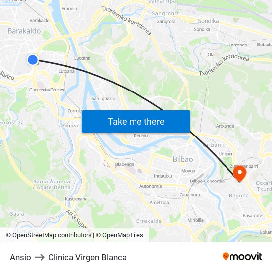 Ansio to Clinica  Virgen Blanca map