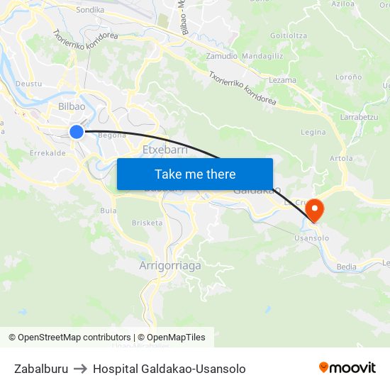 Zabalburu to Hospital Galdakao-Usansolo map