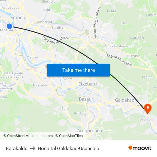 Barakaldo to Hospital Galdakao-Usansolo map