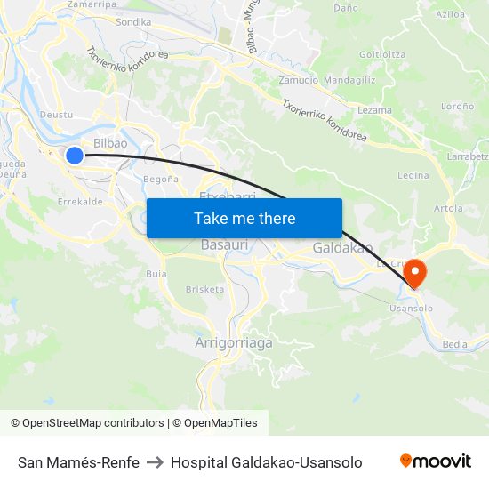 San Mamés-Renfe to Hospital Galdakao-Usansolo map