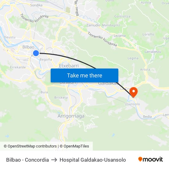 Bilbao - Concordia to Hospital Galdakao-Usansolo map